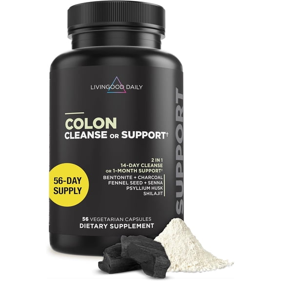 Livingood Daily Colon Cleanse, 56 Vegetarian Capsules - Gut Detox Cleanse Pills & Constipation Relief for Women & Men - Supports Healthy Digestion - Allergen-Free, Gluten-Free, Non-GMO, & Vegan