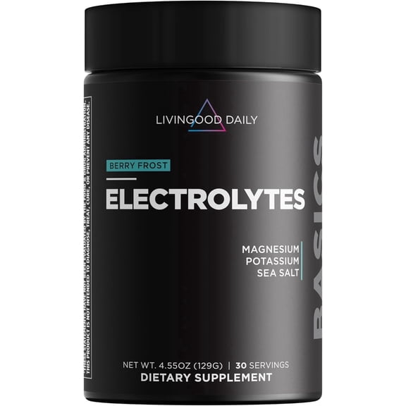 Livingood Daily Electrolytes Powder, Electrolytes Hydration Drink Mix With Vitamin C, Magnesium, Taurine & Sea Salt, Electrolyte Supplement For Energy & Hydration, Keto, Berry Frost Flavor, 30 Srvgs