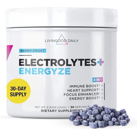 Livingood Daily Electrolytes Powder Berry Frost, 30 Servings - 4in1 Hydration Powder Sugar Free Electrolyte Drink Mix