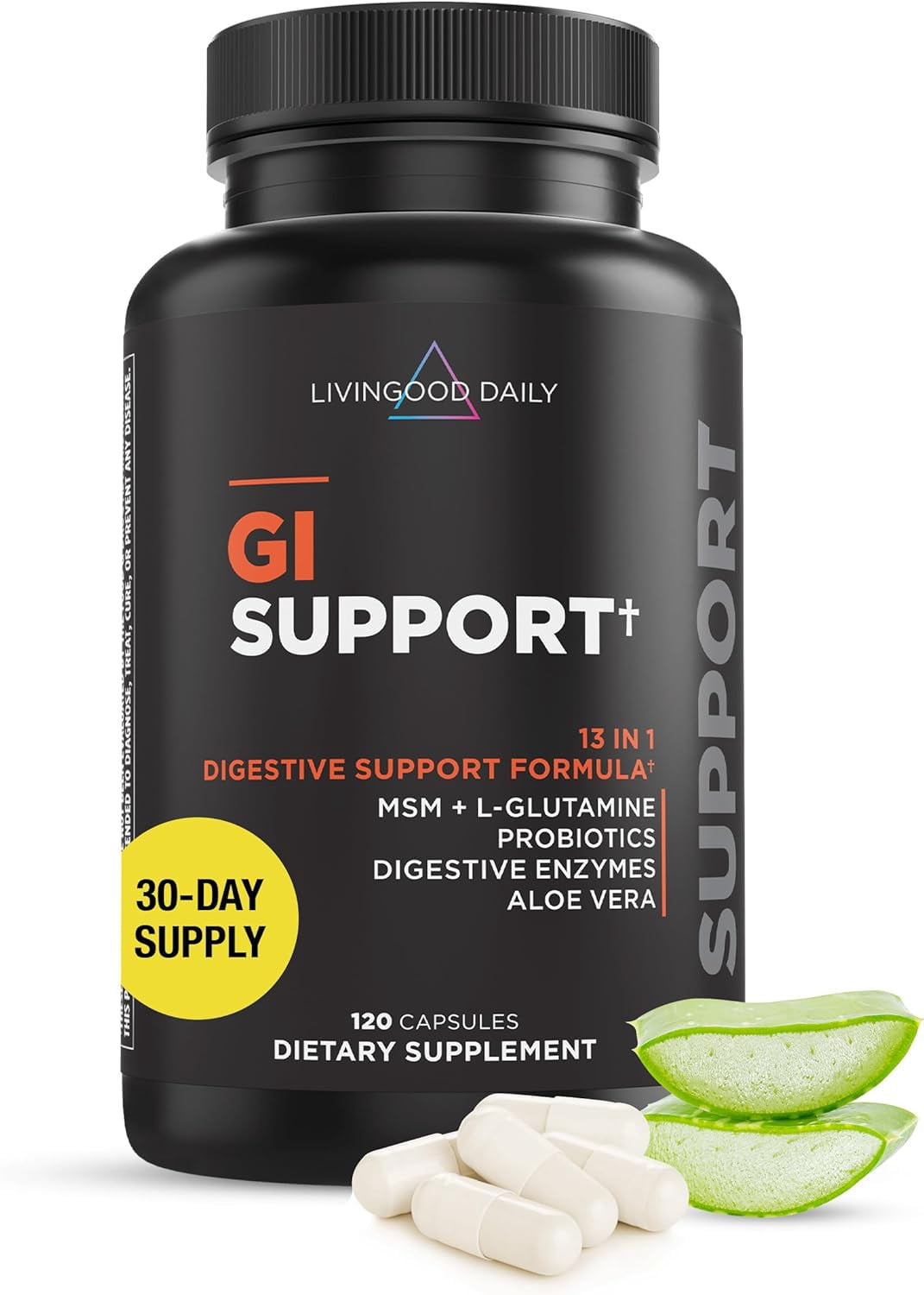 Livingood Daily Gut Cleanse Detox Supplement, 13-in-1 GI Support with L Glutamine, Aloe Vera, Digestive Enzymes, Probiotics & MSM, Vegetarian Capsules, Gluten Free, Non GMO, Allergen Free, 120 Count