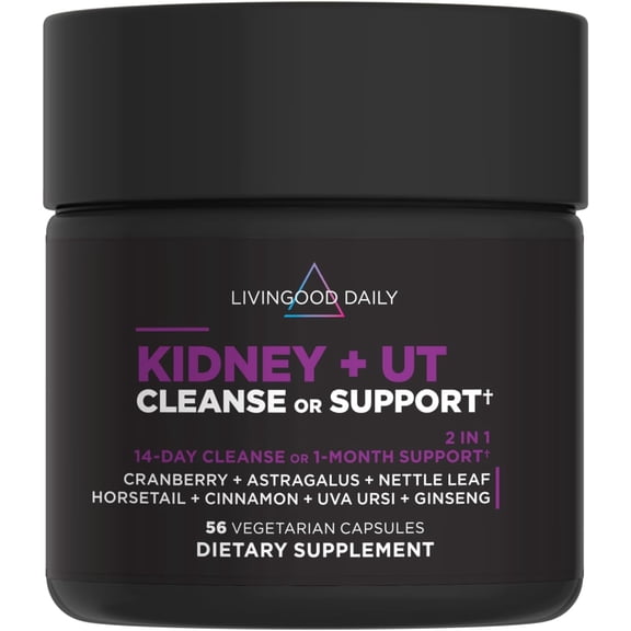 Livingood Daily Kidney Cleanse & Urinary Tract Support Supplement for Women & Men, 14-Day Detox or 28-Day Wellness Routine with Cranberry, Nettle Leaf, Astragalus & Cinnamon, Gluten Free, 56 Capsules
