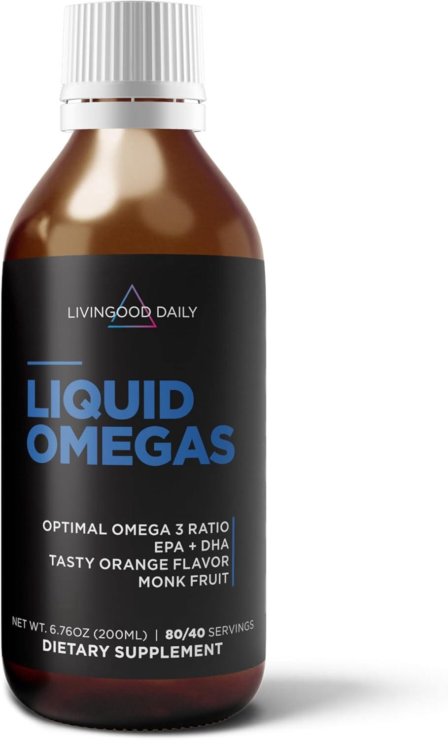 Livingood Daily Liquid Omega 3 Fish Oil, EPA & DHA Supplement with Monk Fruit & Orange Flavor, Supports Heart, Joint & Brain Health, Fish Oil for Men & Women, Non GMO, Gluten Free, 200 ML, 40 Serving