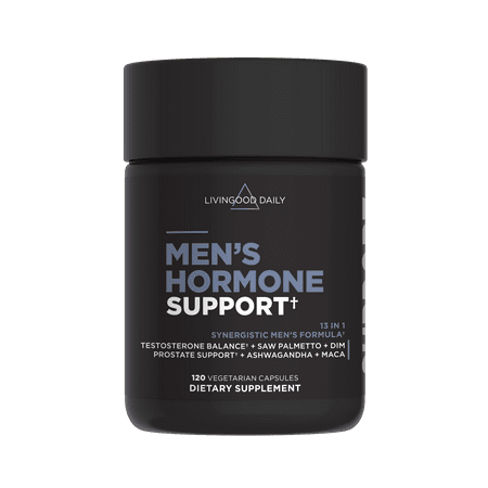 Livingood Daily Men's Hormone Support Supplement for Vitality & Balance, 14-in-1 Testosterone Booster for Men with Ashwagandha, Maca, DIM, Zinc, Saw Palmetto, Vitamin B12 & More, Vegan, 120 Capsules