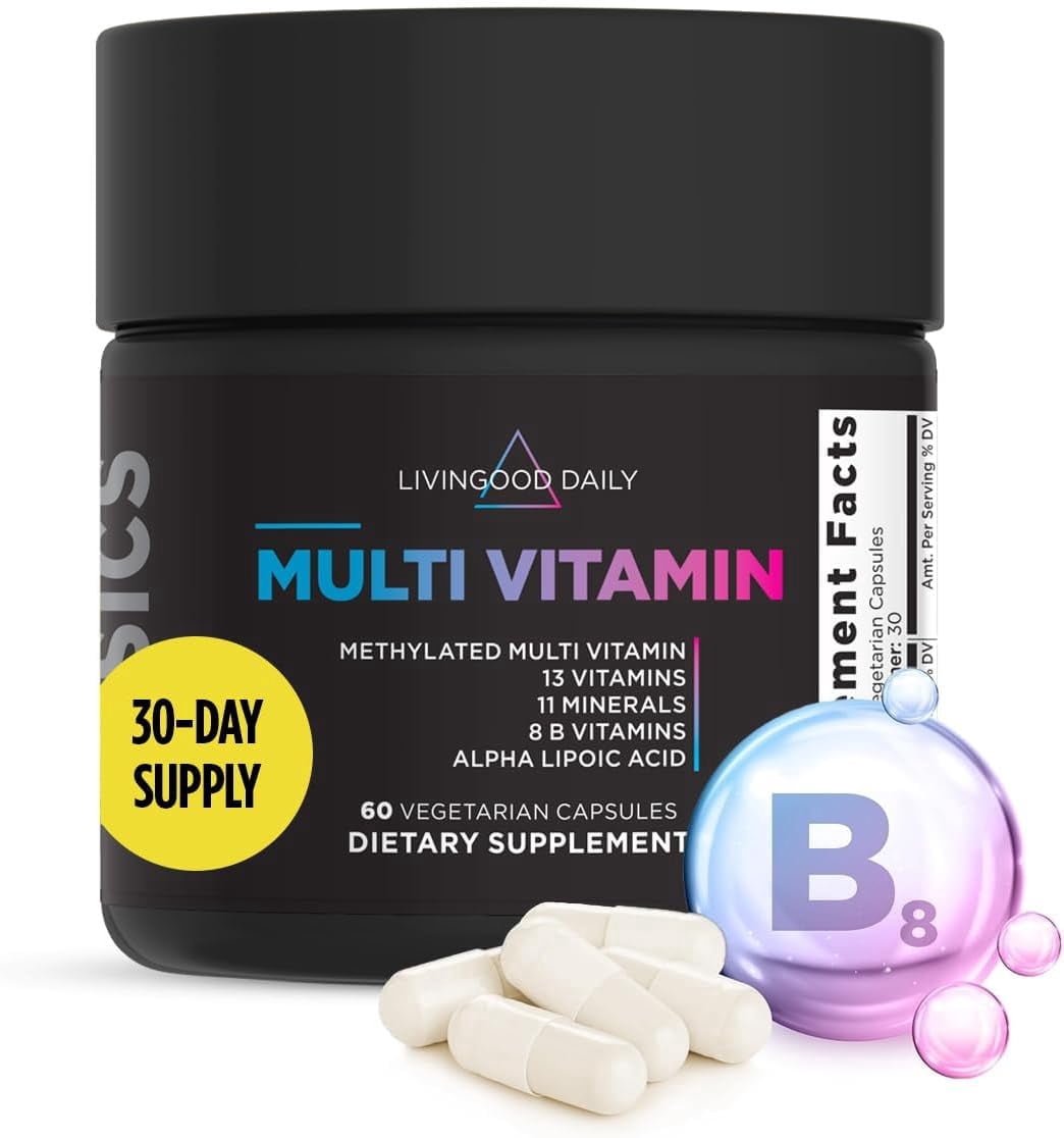 Livingood Daily Methylated Multivitamin for Women and Men, 60 Capsules – 25-in-1 Multi Vitamins Supplement for Energy and Immune Support