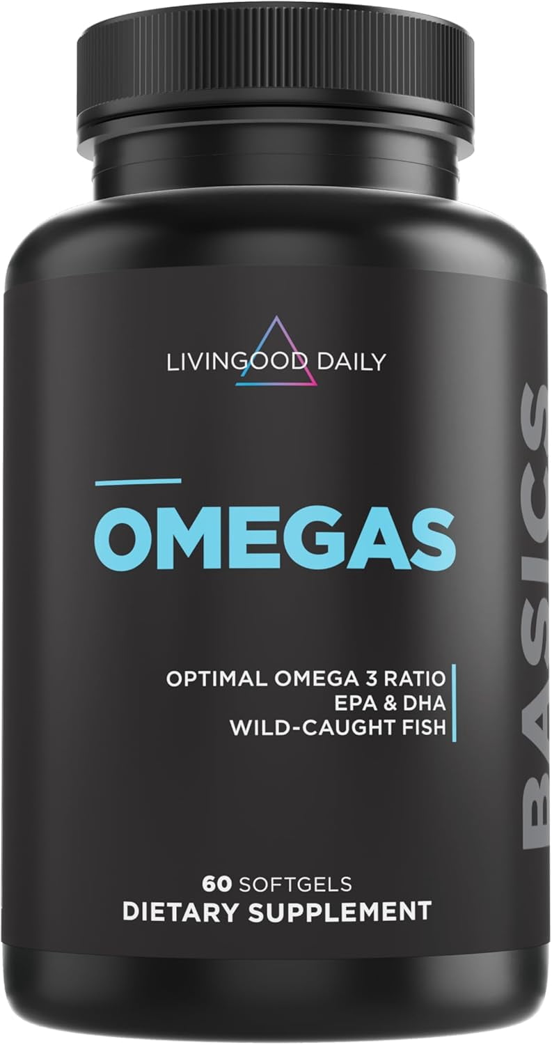 Livingood Daily Fish Oil Omega 3 Supplement, EPA and Dha From Wild Caught Fish, Omega 3 Fatty Acids for Heart, Brain, and Joint Health for Men and Women, Gluten Free, 30 Day Supply, 60 Softgels