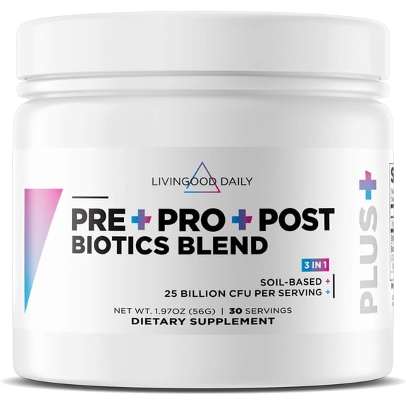 Livingood Daily Pre Pro Post Biotics Blend, 30 Servings - Prebiotic Fiber Powder + Probiotic + Postbiotics