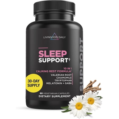 Livingood Daily Sleep Support Supplement - 10-in-1 Sleep Aid Formula, 60 Capsules