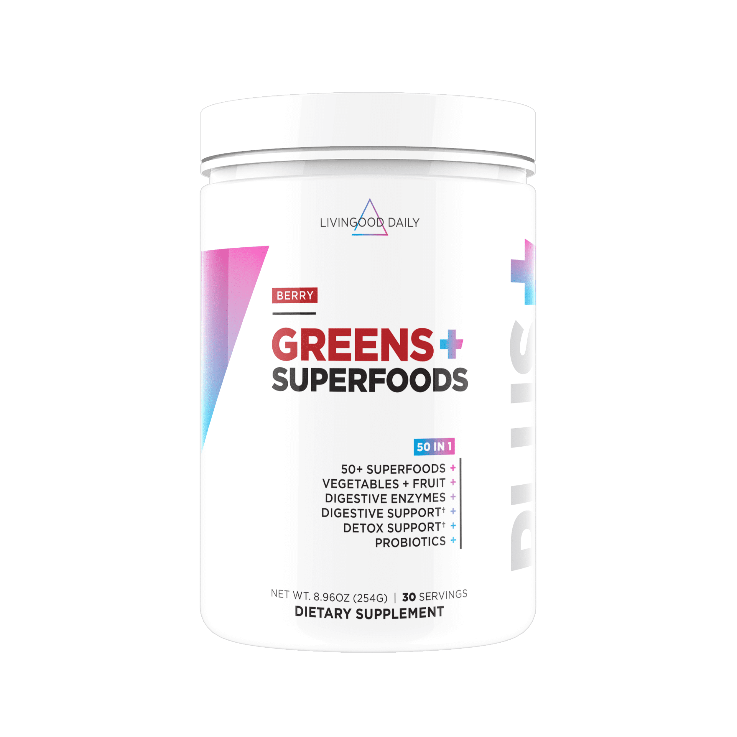 Livingood Daily Super Greens Powder Berry - Green Superfood Powder, 30 Servings