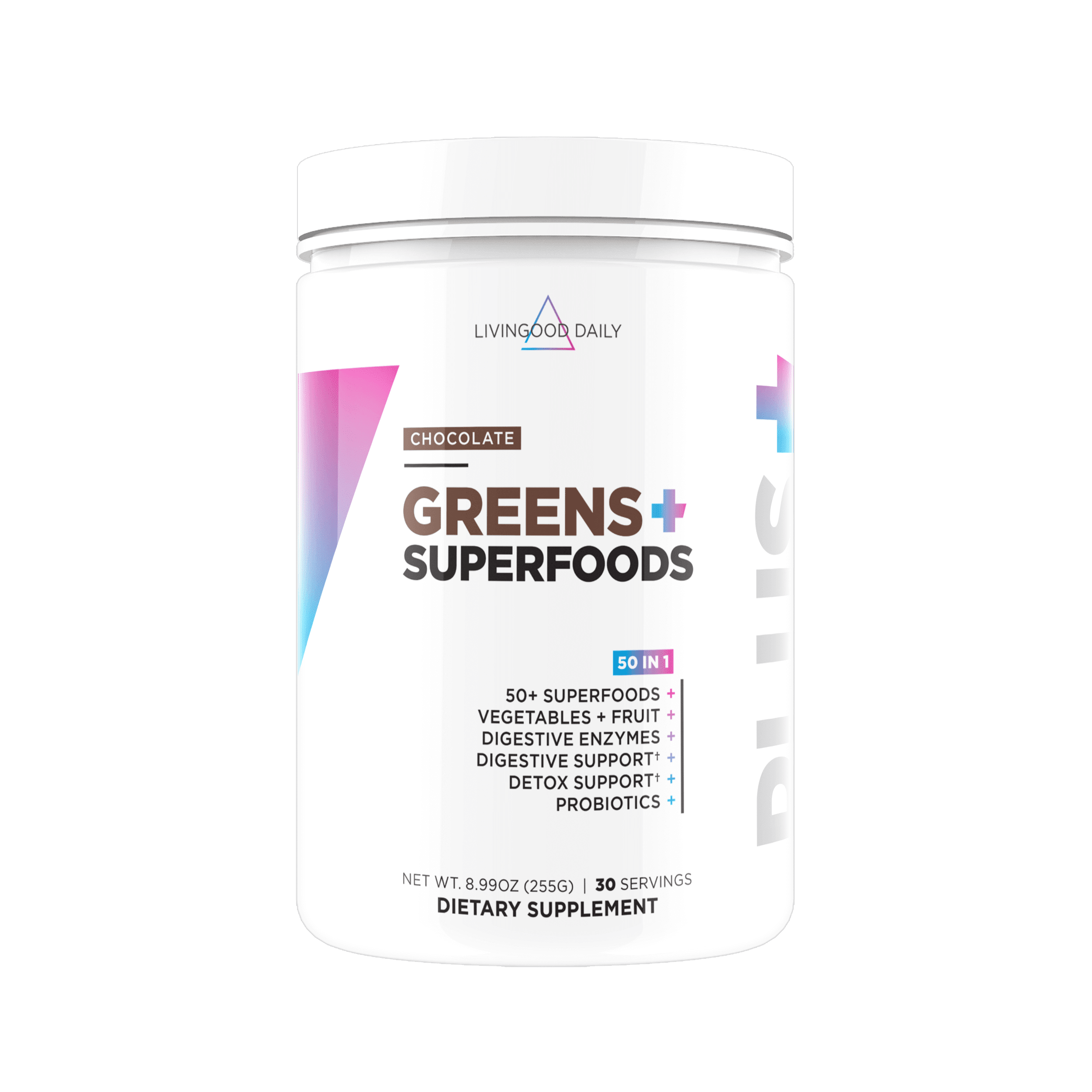 Livingood Daily Super Greens Powder Chocolate - Green Superfood Powder, 30 Servings