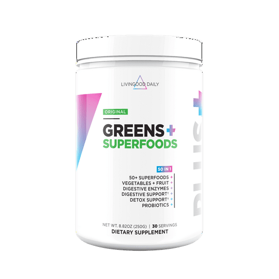 Livingood Daily Greens & Superfood Powder, Super Greens for Gut Health, Green Juice Powder with Spirulina, Chlorella, and Digestive Enzymes, Probiotics for Digestive Support, Original Flavor, 30 Srvg