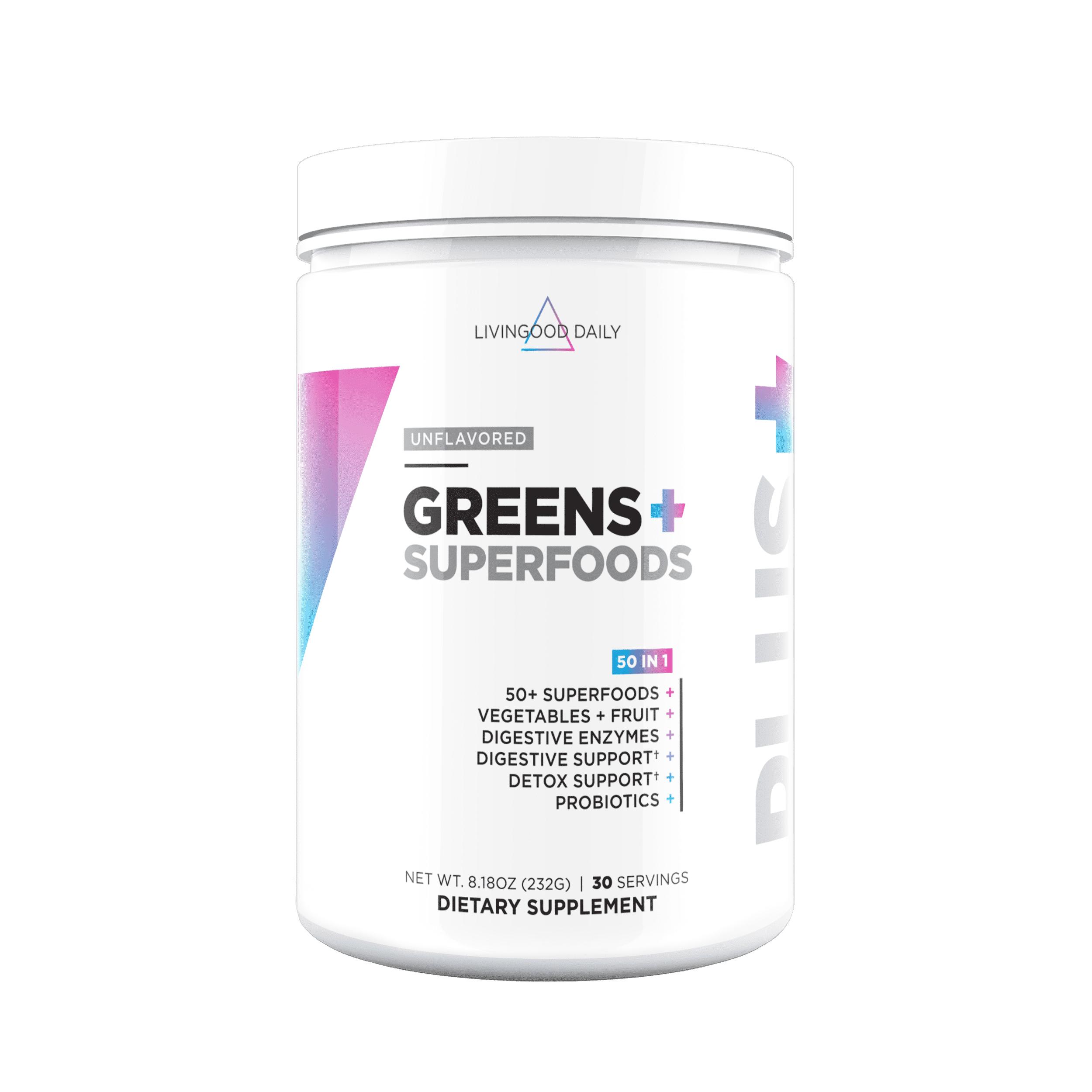 Livingood Daily Greens & Superfood Powder, Super Greens for Gut Health, Green Juice Powder with Spirulina, Chlorella, and Digestive Enzymes, Probiotics for Digestive Support, Unflavored, 30 Servings