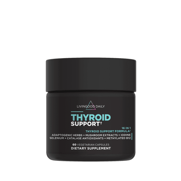 Livingood Daily Thyroid Support, 60 Capsules - Thyroid Supplement with Iodine + Adrenal Cortisol Support Formula