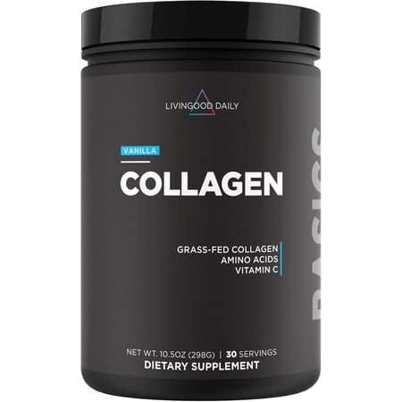 Livingood Daily Vanilla Collagen Powder for Women & Men, Hydrolyzed Collagen Peptides Powder with Vitamin C, Protein with 20 Amino Acids, Type I & III, Grass Fed, Keto, Paleo, Gluten Free, 30 Srvgs