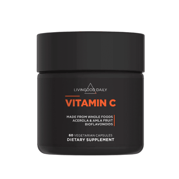 Livingood Daily Vitamin C Supplement, 3-in-1 Whole Food-Based Vitamin C with Acerola & Amla Fruit Extracts and Citrus Bioflavonoids for Immune Support, Vegan, Gluten Free, Non GMO, 60 Capsules