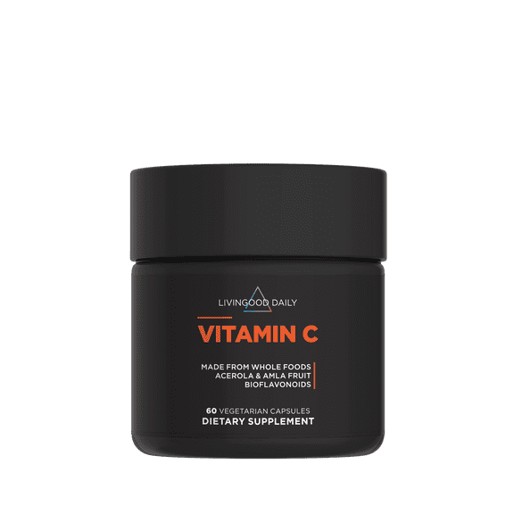 Livingood Daily Vitamin C Supplement, 3-in-1 Whole Food-Based Vitamin C with Acerola & Amla Fruit Extracts and Citrus Bioflavonoids for Immune Support, Vegan, Gluten Free, Non GMO, 60 Capsules
