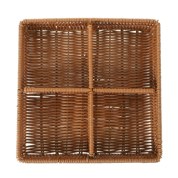 Rectangular Wicker Storage Basket with Divided Compartments for Living Room Decor, Fruit Serving Tray, PP Material