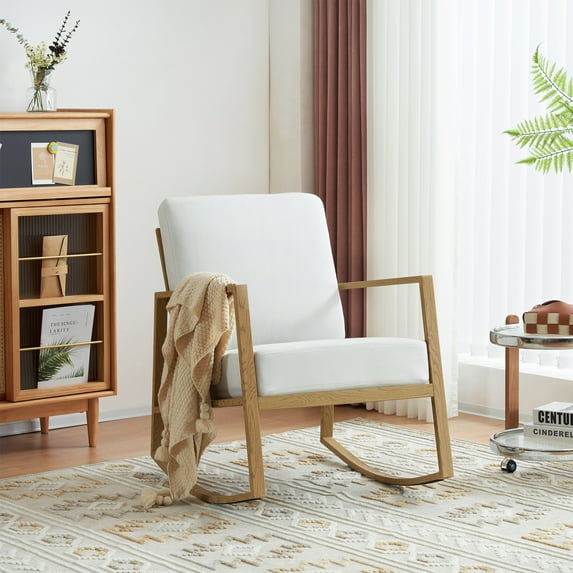 UNIKOME Rocking Chair Glider Rocker, Cotton, Solid Print, White