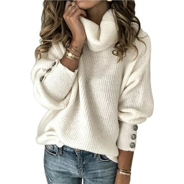 Livingsenburg by Livingsenburg Women's Turtleneck Solid Sweater, Knitted Pullover Casual Knitwear