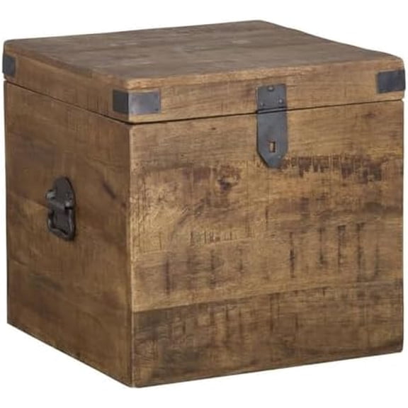 Livingston 18" Square Solid Mango Wood & Iron Trunk in Natural Brown$$Home Decor, Kitchen, & Other