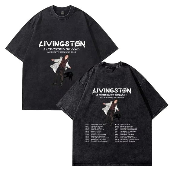 Livingston A Hometown Odysey Tour 2025 Washed T-shirt unisex pure cotton round neck short sleeved fashionable casual T-shirt