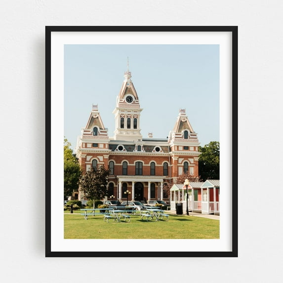 Livingston County Courthouse, Pontiac - Pontiac Illinois Photography Architecture Vintage Cityscape Travel Poster Black Framed Wall Art Print 18 x 24 inches
