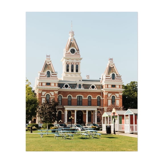 Livingston County Courthouse, Pontiac - Pontiac Illinois Photography Architecture Vintage Cityscape Travel Poster Unframed Wall Art Print 24 x 30 inches