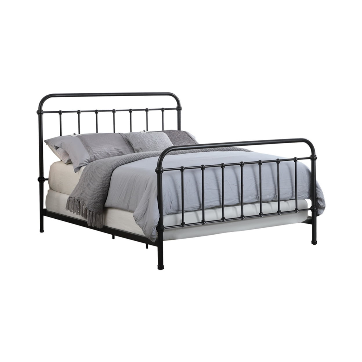 Black Queen Metal Bed Frame with Headboard and Slats