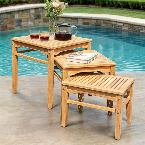 Crestwood Garden Livingston Teak Wood Outdoor Nesting Side Table