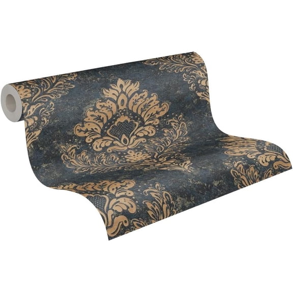 Livingwalls Wallpaper Baroque Design - Blue, Gold - Vintage Wallpaper 395.99in x 20.87in Made in Germany - 379012