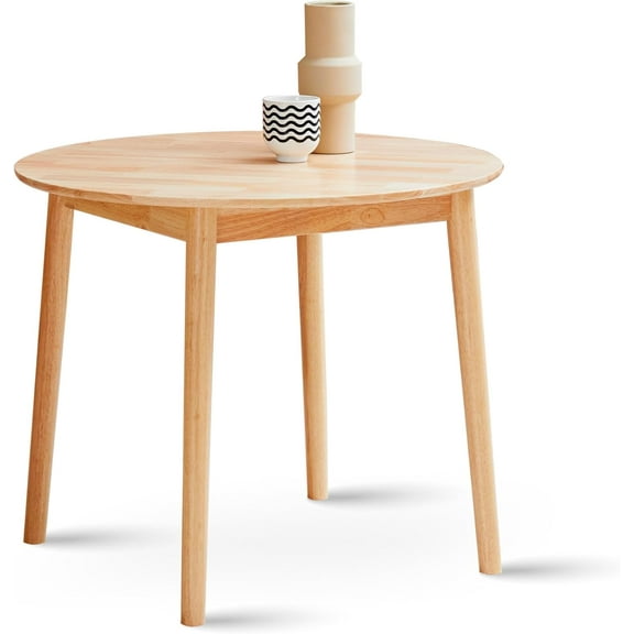 Livinia Aslan 35.4" Round Wooden Dining Table/Mid Century Modern Malaysian Oak Kitchen Table (Walnut)