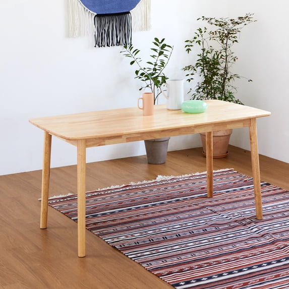 Livinia Aslan 59" Large Wooden Dining Table/Mid Century Modern Malaysian Oak Kitchen Table (Natural-Oak)