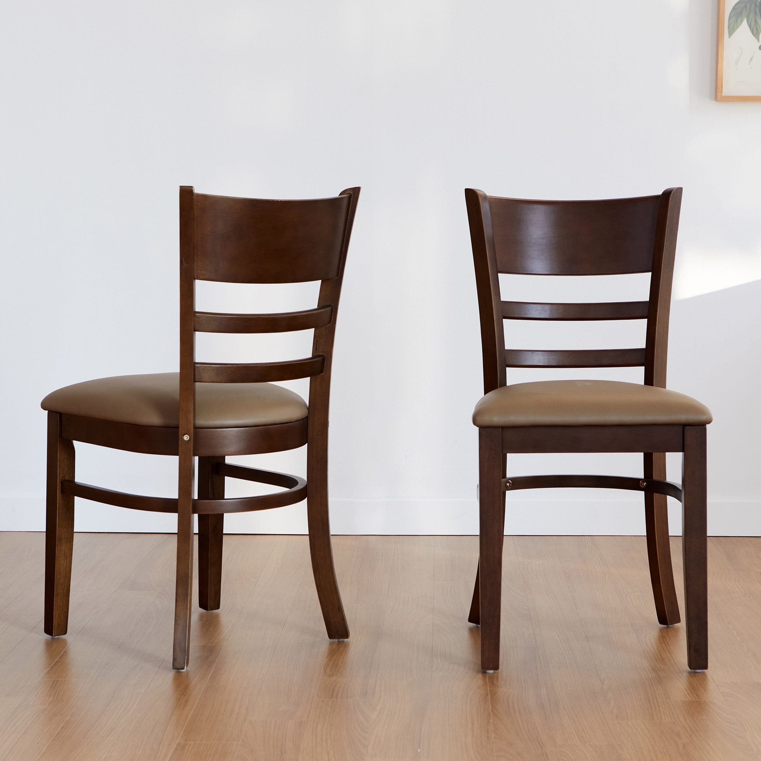 Livinia Cabin Dining Chair Set of 2, Solid Malaysian Oak PU Leather Upholstered Cushion Seat Wooden Ladder Back Side Chairs Assembly Required - Thumbnail 3