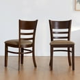 thumbnail image 1 of Livinia Cabin Dining Chair Set of 2, Solid Malaysian Oak PU Leather Upholstered Cushion Seat Wooden Ladder Back Side Chairs (Walnut), 1 of 9