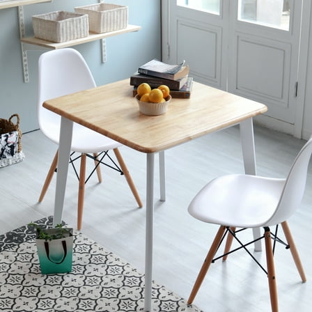 Livinia Canberra 27.6" Square Wooden Dining Table/Mid Century Modern Malaysian Oak Kitchen Table (Natural-White)