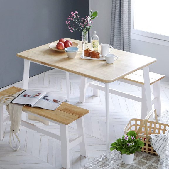 Hanyu  Canberra 47.2" Rectangular Wooden Dining Table/Mid Century Modern Malaysian Oak Kitchen Table (Natural-White) Table Only