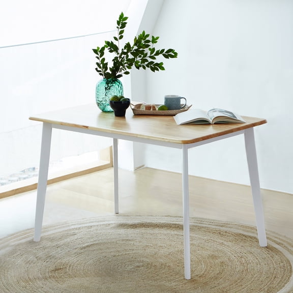 Livinia Canberra 47.2" Rectangular Wooden Dining Table/Mid Century Modern Malaysian Oak Kitchen Table (Natural-White)