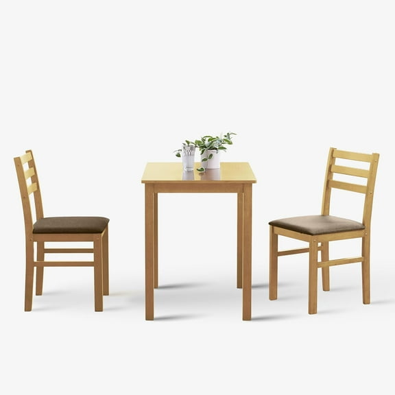 Livinia Seattle 3-Piece Wooden Dining Table Set for 2, Modern Farmhouse Kitchen Dining Room Set with Solid Wood Ladder Back Chairs for Small Space (Natural)