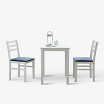 Livinia Seattle 3-Piece Wooden Dining Table Set for 2, Modern Farmhouse Kitchen Dining Room Set with Solid Wood Ladder Back Chairs for Small Space (White)