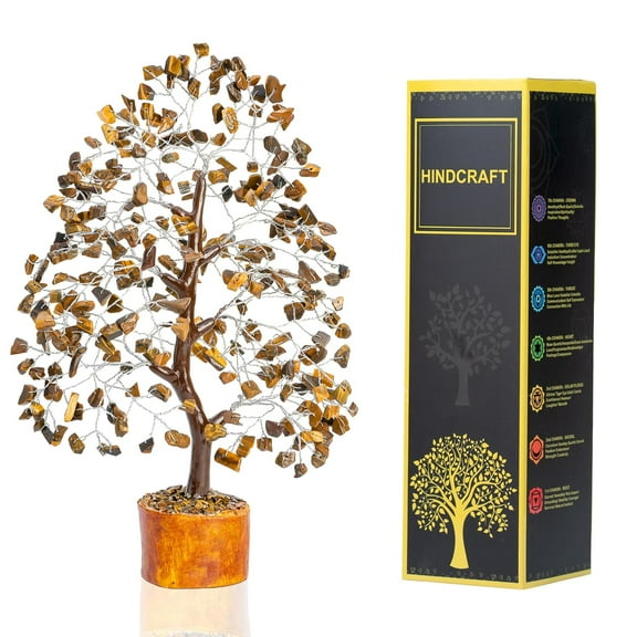 Livinwise Crystal Tree - Showpiece for Home Decor - Feng Shui Seven Chakra Tree - Home Decorations - 7 Chakra Tree - Marriage Gift Items - Antique Home Decor - 10-12 Inch (Tiger Eye (Silver Wire))
