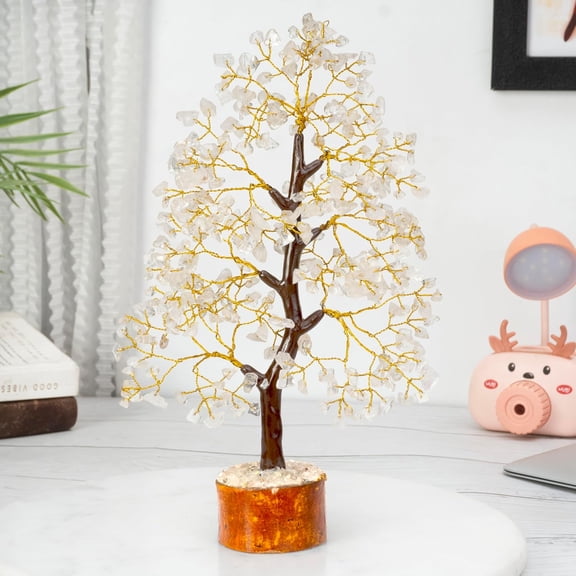 Livinwise Crystal Tree - Showpiece for Home Decor - Feng Shui Seven Chakra Tree - Home Decorations - 7 Chakra Tree - Marriage Gift Items - Antique Home Decor - 10-12 Inch (Clear Quartz (Golden Wire))