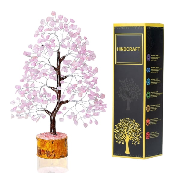 Livinwise Crystal Tree - Showpiece for Home Decor - Feng Shui Seven Chakra Tree - Home Decorations - 7 Chakra Tree - Marriage Gift Items - Antique Home Decor - 10-12 Inch (Rose Quartz (Silver Wire))