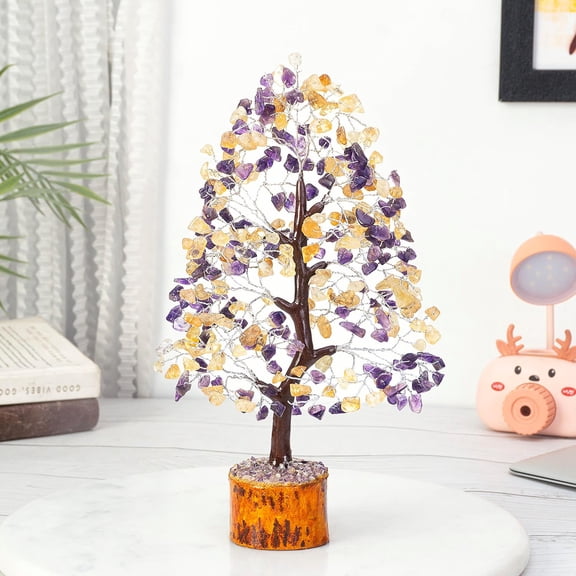 Livinwise Crystal Tree - Showpiece for Home Decor - Feng Shui Seven Chakra Tree - Home Decorations - - Marriage Gift Items - Antique Home Decor - 10-12 Inch (Amethyst & Citrine (Silver Wire))