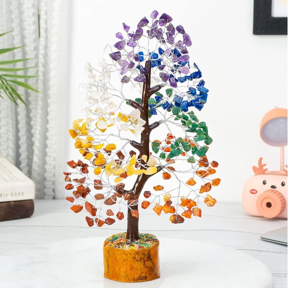Livinwise Crystal Tree - Showpiece for Home Decor - Feng Shui Seven Chakra Tree - Home Decorations - - Marriage Gift Items - Antique Home Decor - 10-12 Inch (Mix Chakra Tree (Silver Wire))