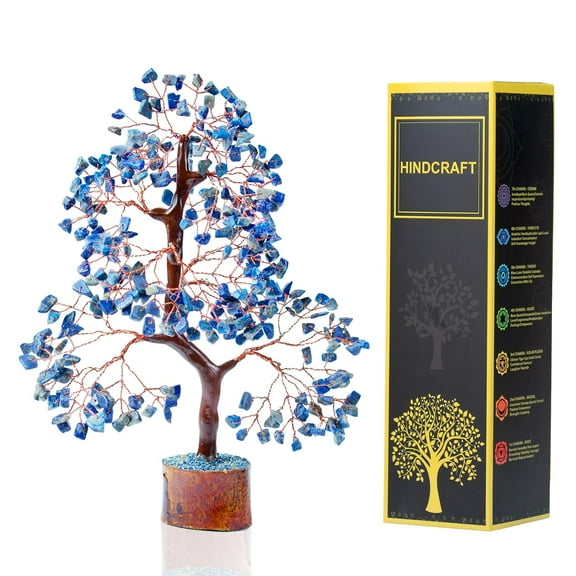 Livinwise Lapis Lazuli Healing Crystal Tree | Artificial Plant for Home & Office Decoration | Feng Shui Money Tree for Positive Energy & Love | Gift for Men & Women  Birthday Gift (Copper Wire)