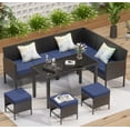 thumbnail image 1 of Livipatio 7-Piece Outdoor Patio Furniture Set - Sectional Sofa, Dining Table & Chairs Included, All-Weather Dining Set with Ottoman, Brown Rattan,Khaki, 1 of 6