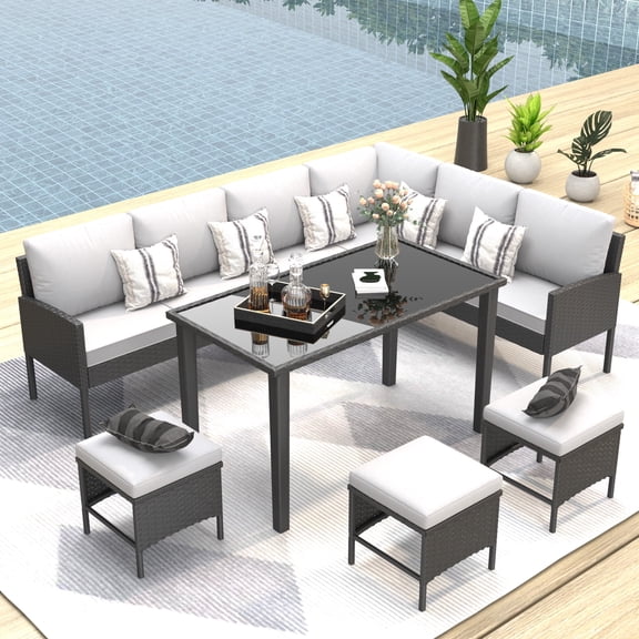 LIVITOPIA 7 Piece Patio Furniture Set PE Rattan Outdoor Dining Set Sectional Sofa Couch with Table Patio Conversation Set in Gray