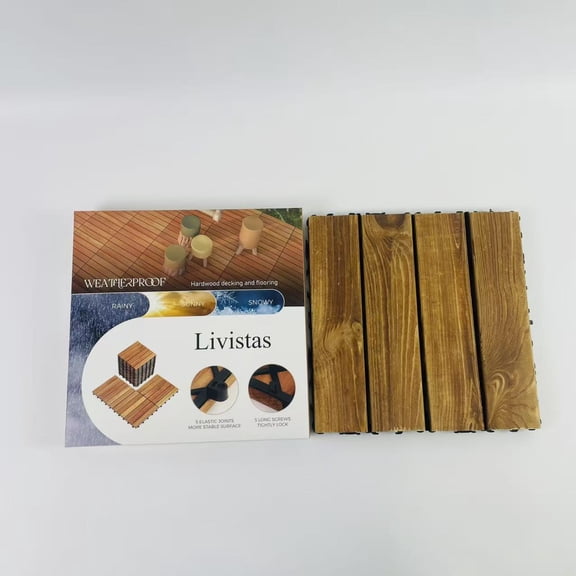 Livistas Hardwood decking and flooring,Acacia Wood Flooring Interlocking Deck Tiles for Patio Decor 4 Slats - Waterproof Indoor & Outdoor Decor - Balcony Garden Decking Tile