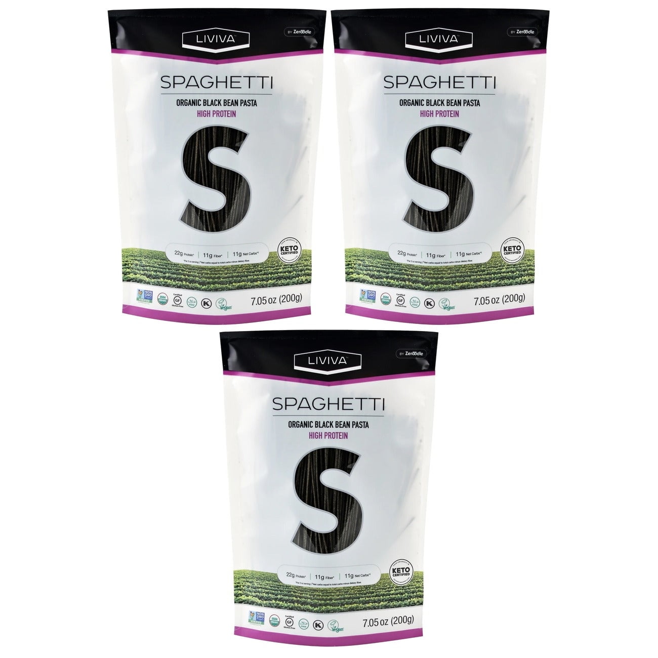 Liviva Organic Black Bean Protein Pasta Spaghetti Size 3 Bags