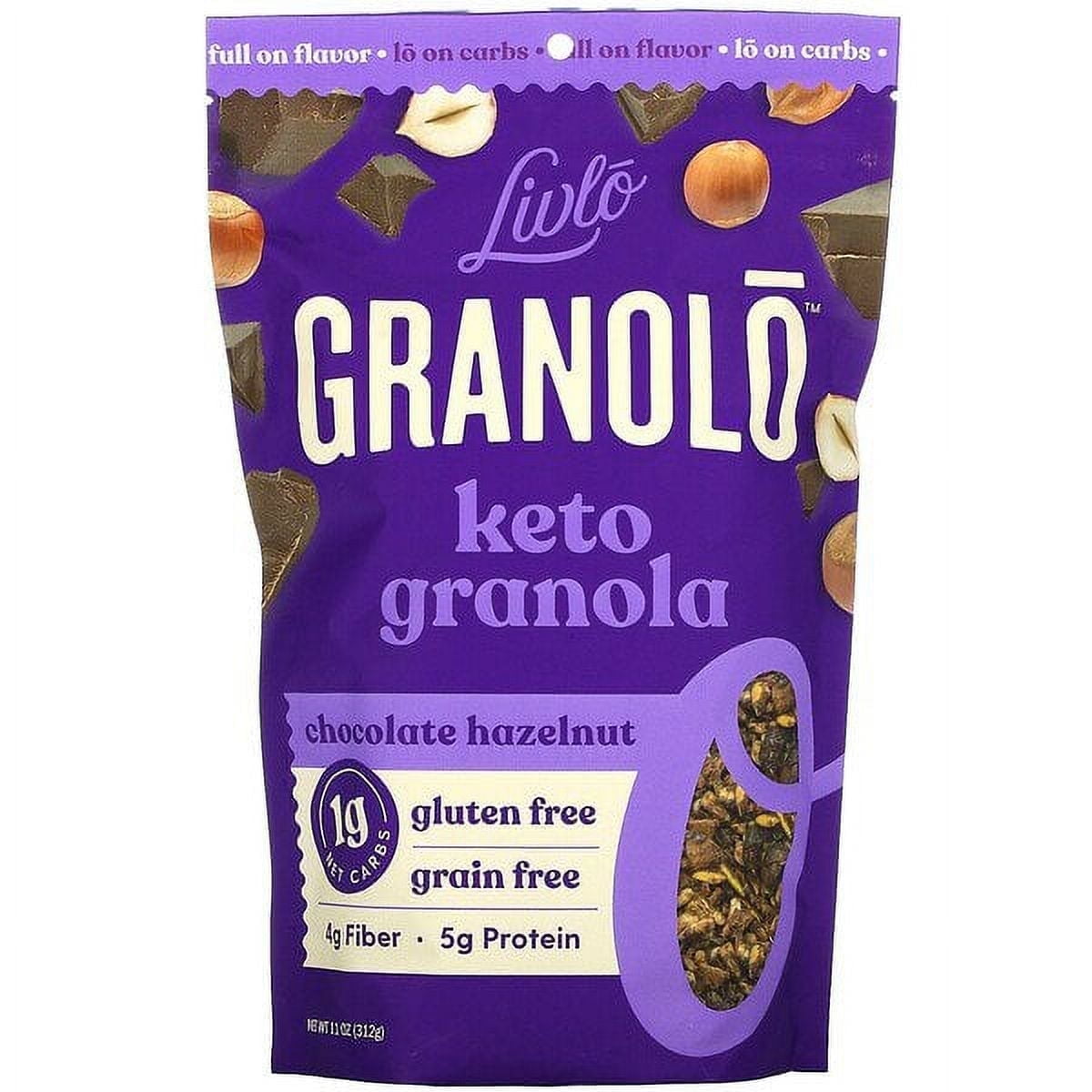 Livlo Keto Granola Cereal - 1g Net Carbs - Grain Free & Gluten Free Cereal - Low Carb Keto Snacks & Food - Ketogenic, Paleo & Diabetic Friendly - Chocolate Hazelnut, 11oz