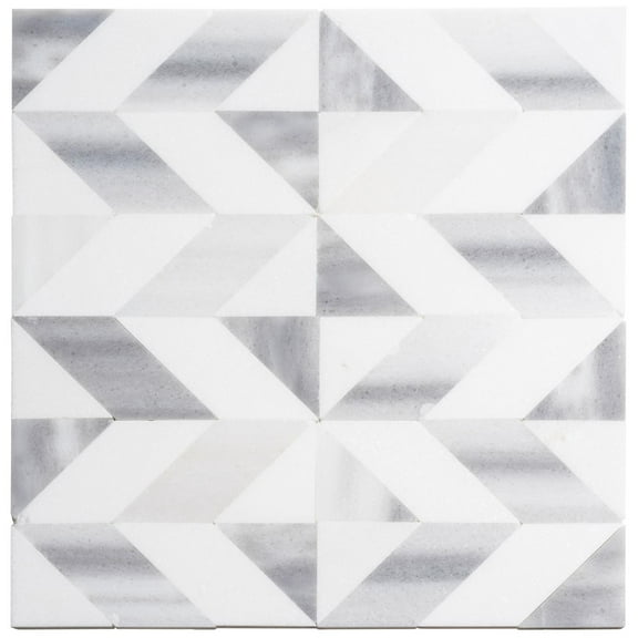 Livmor Dora Gray 2-in. x 3-in. Chevron Marble Look Polished Natural Stone Mosaic Wall and Floor Tile